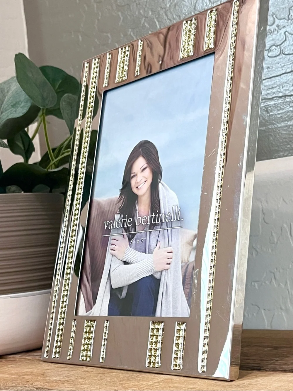 Silver Valerie Bertinelli Crystal Rhinestone Embellished Picture Frame 5x7